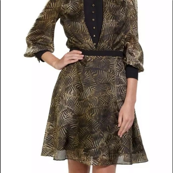 Mackage Long Sleeves  Dress Black&Gold Chiffon Silk - Picture 2 of 10